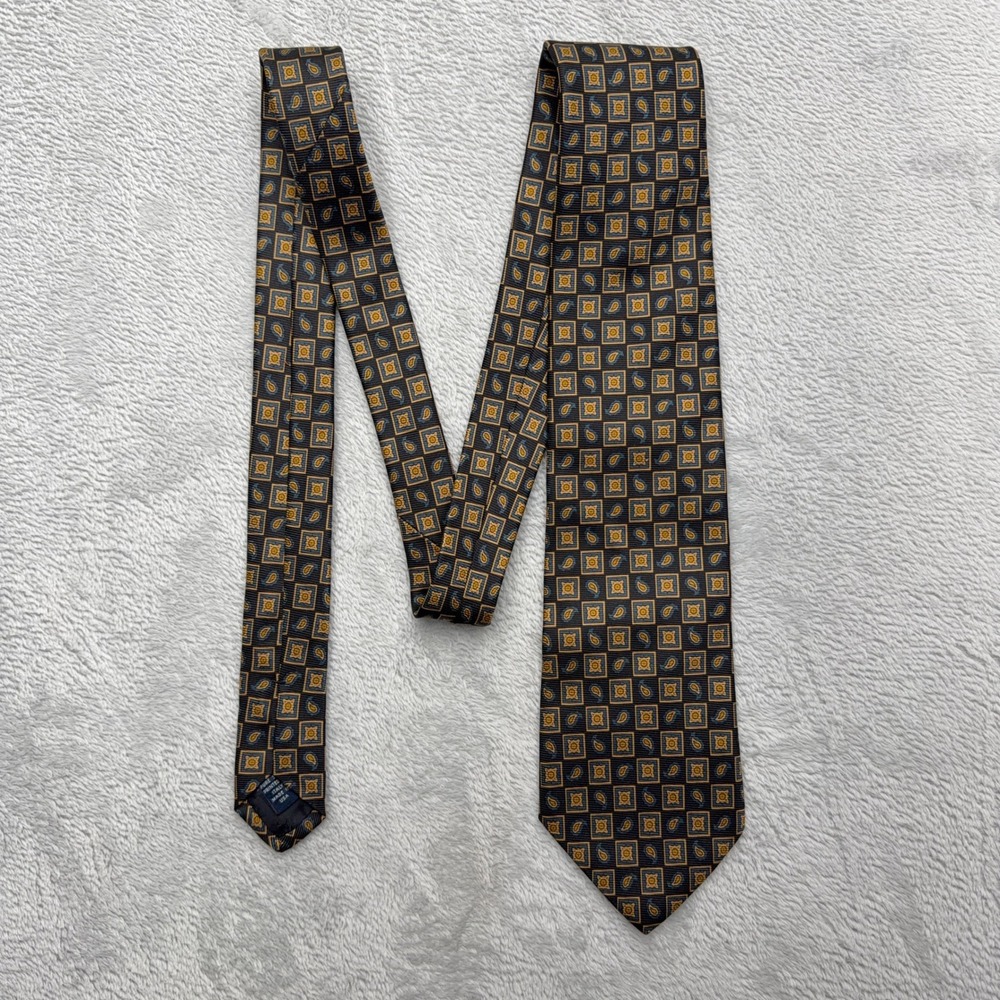 Brooks Brothers Necktie Mens OS Black Gold Makers Geometric Paisley Silk Tie